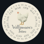 Vintage Farm Hen Encircled Date Egg Carton Antique Classic Round Sticker<br><div class="desc">Rustic and simple chicken egg carton labels with your business name in off-black elegant handwritten script calligraphy on an antique white background features a stylish vintage hen print. Simply add your homestead name to the label and circle the correct date of your farm fresh eggs. Exclusively designed for you by...</div>