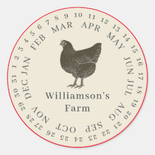 Vintage Farm Hen Encircled Date Egg Carton Antique Classic Round Sticker