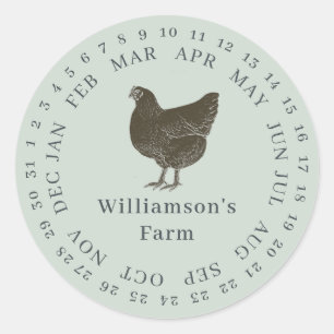 Vintage Farm Hen Encircled Date Egg Carton Green Classic Round Sticker