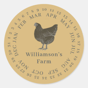 Vintage Farm Hen Encircled Date Egg Carton Yellow Classic Round Sticker