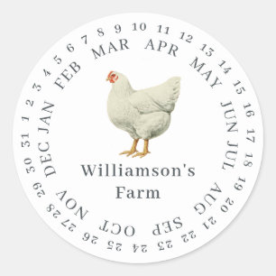 Vintage Farm Hen Encircled Date White Egg Carton Classic Round Sticker