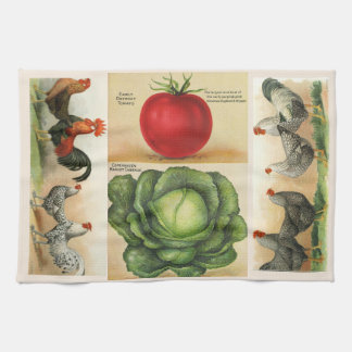 Vintage farm illustrations: cosy country style tea towel