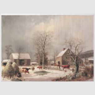 Vintage Farm in Winter Painting Decoupage Tissue Paper