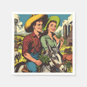 Vintage Farm Love Couple Comics Napkin