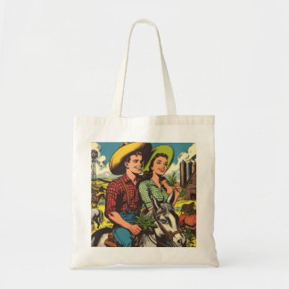 Vintage Farm Love Couple Comics Tote Bag