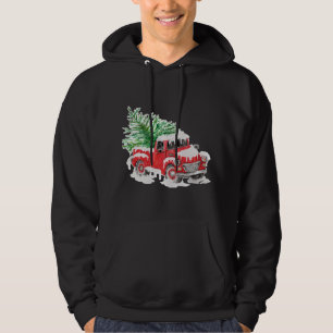 Vintage farm red truck with christmas tree hoodie