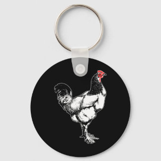Vintage Farm Rooster Minimalist Chicken Design _4  Key Ring