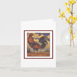 Vintage Farm Rooster Retro Country Illustration Card