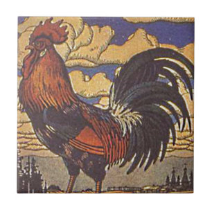 Vintage Farm Rooster Retro Country Illustration Tile