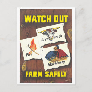 Vintage Farm Safety Poster Postcard