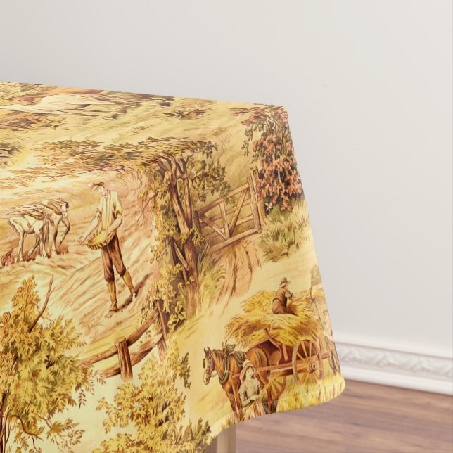 Vintage Farm Scenes pattern Tablecloth (In Situ)