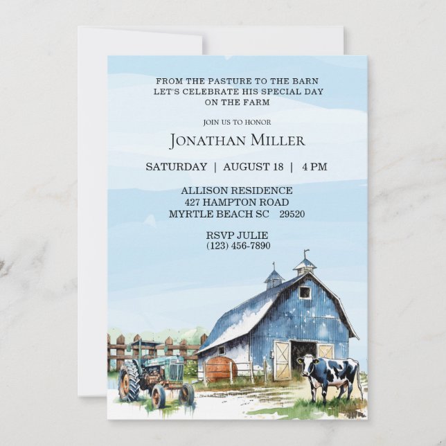 Vintage Farm Tractor Birthday Party Invitation (Front)