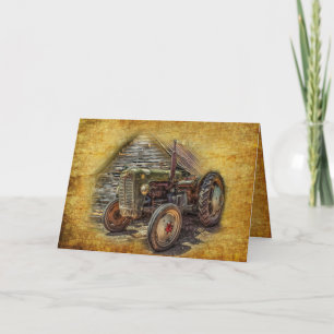 Vintage Farm Tractor Old Barn Shed Card