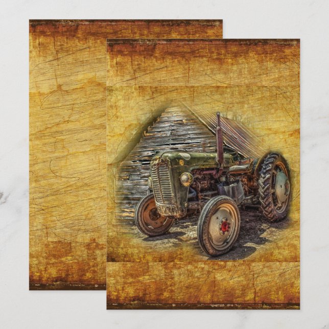 Vintage Farm Tractor Old Barn Shed Card (Front/Back)