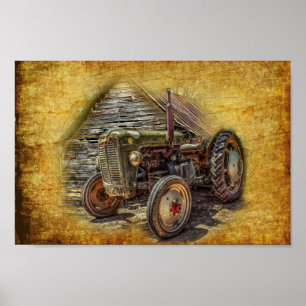 Vintage Farm Tractor Old Barn Shed Poster