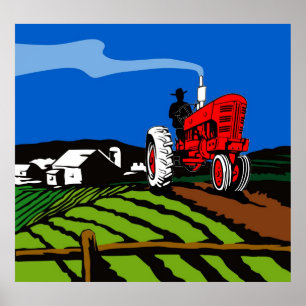 vintage farm tractor poster