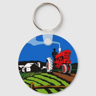 vintage farm tractor retro style key ring