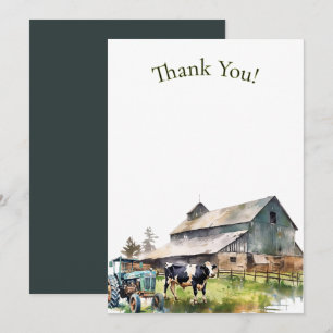 Vintage Farm Tractor  Thank You Note Invitation