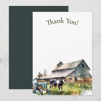 Vintage Farm Tractor Thank You Note Invitation