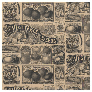 Vintage Farmers Market Vegetable Garden Pattern Fabric