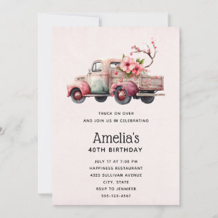 Vintage Farmer's Truck Pink Birthday Invitation