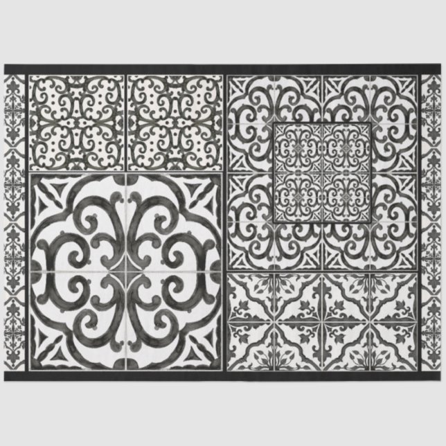 Vintage Farmhouse Black White Furniture Decoupage Tissue Paper (Front)