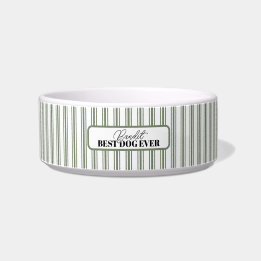 Vintage Farmhouse Blue Ticking Stripe Pet Bowl