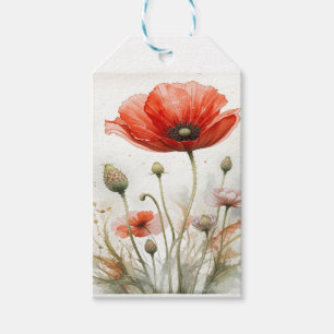 Vintage Farmhouse Decor Red Poppy Garden Flower Gift Tags