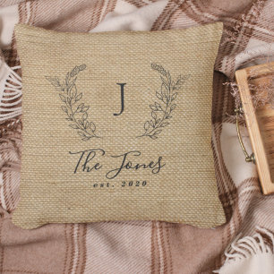 Vintage farmhouse family monogrammed cushion