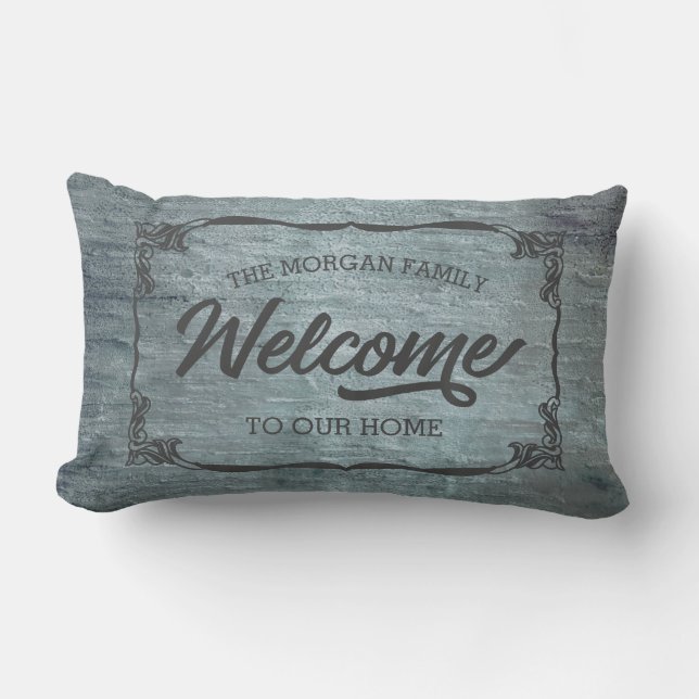 vintage farmhouse family welcome monogram lumbar cushion (Front)