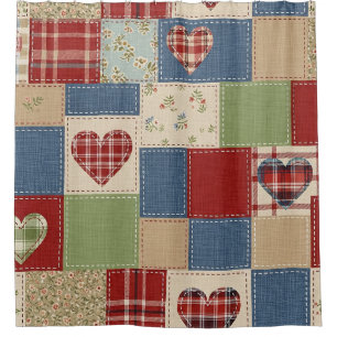 Vintage Farmhouse Heart Quilt Patchwork Print Shower Curtain
