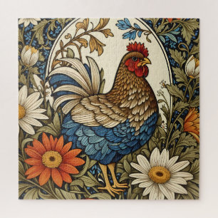 Vintage Farmhouse Hen and Daisy Flowers Jigsaw Puzzle