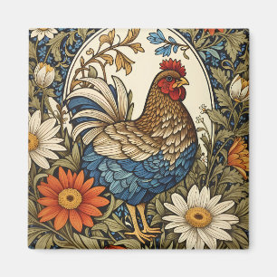 Vintage Farmhouse Hen and Daisy Flowers Magnet