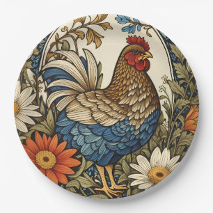 Vintage Farmhouse Hen and Daisy Flowers Paper Plate