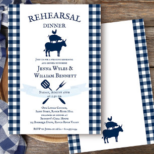 Vintage Farmhouse Navy Gingham Rehearsal Dinner Invitation