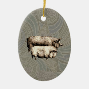 Vintage Farmhouse Pig Country Antique Livestock Ceramic Ornament