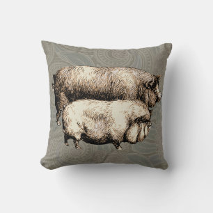 Vintage Farmhouse Pig Country Antique Livestock Cushion