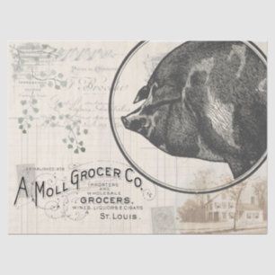 Vintage Farmhouse Pig Grocery Decoupage Paper