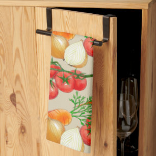 Vintage Farmhouse Rustic Taupe Watercolor Veggies Tea Towel