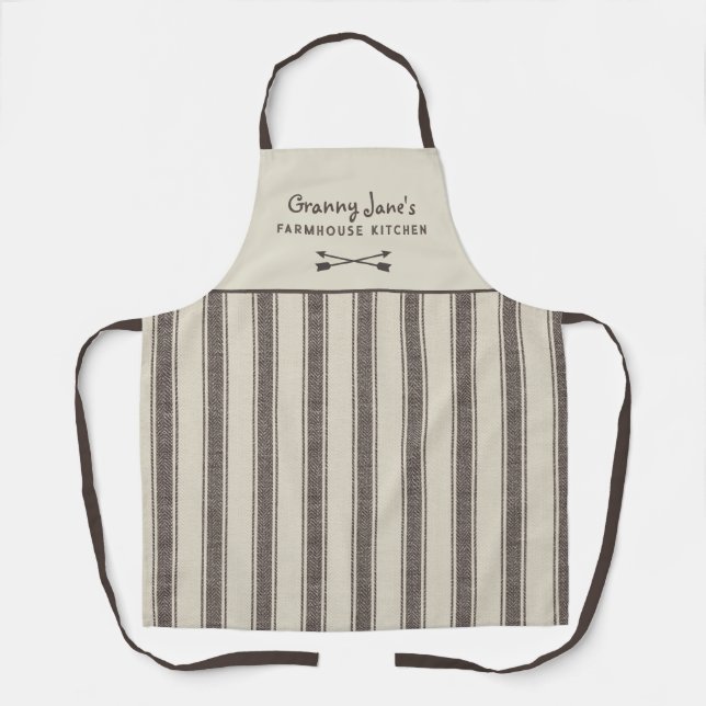 Vintage Farmhouse Ticking Personalised Apron  (Front)