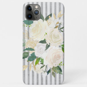 Vintage Farmhouse ticking stripe Light Floral iPhone 11 Pro Max Case
