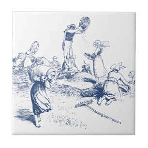 Vintage Farming Separating Wheat from Chaff Delft Ceramic Tile