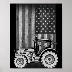 Vintage Farming Tractor Aamerican Flag Patriotic Poster