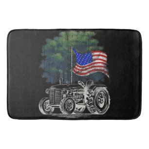 Vintage Farming Tractor American Flag Patriotic Fa Bath Mat