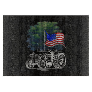 Vintage Farming Tractor American Flag Patriotic Fa Cutting Board