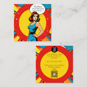 vintage fashion boutique Retro Pop Art woman Wow Square Business Card
