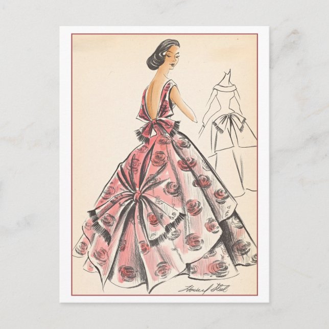 Vintage Fashion Design for Evening Gown Postcard (Front)