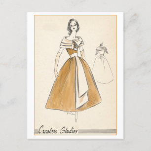 Vintage Fashion Design for Evening Gown Postcard