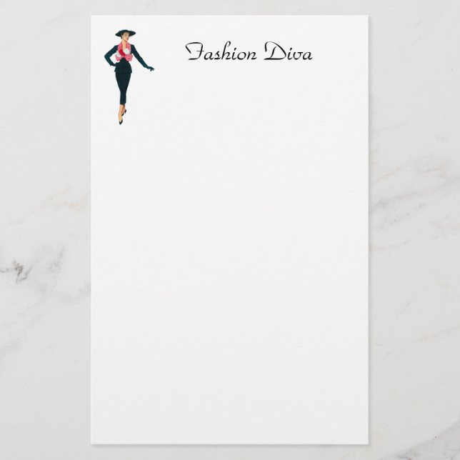 Vintage Fashion Diva Stationery (Front)
