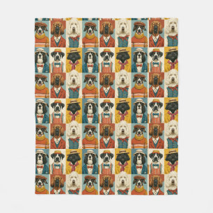 Vintage Fashion Dogs Portrait Collage Fleece Blanket